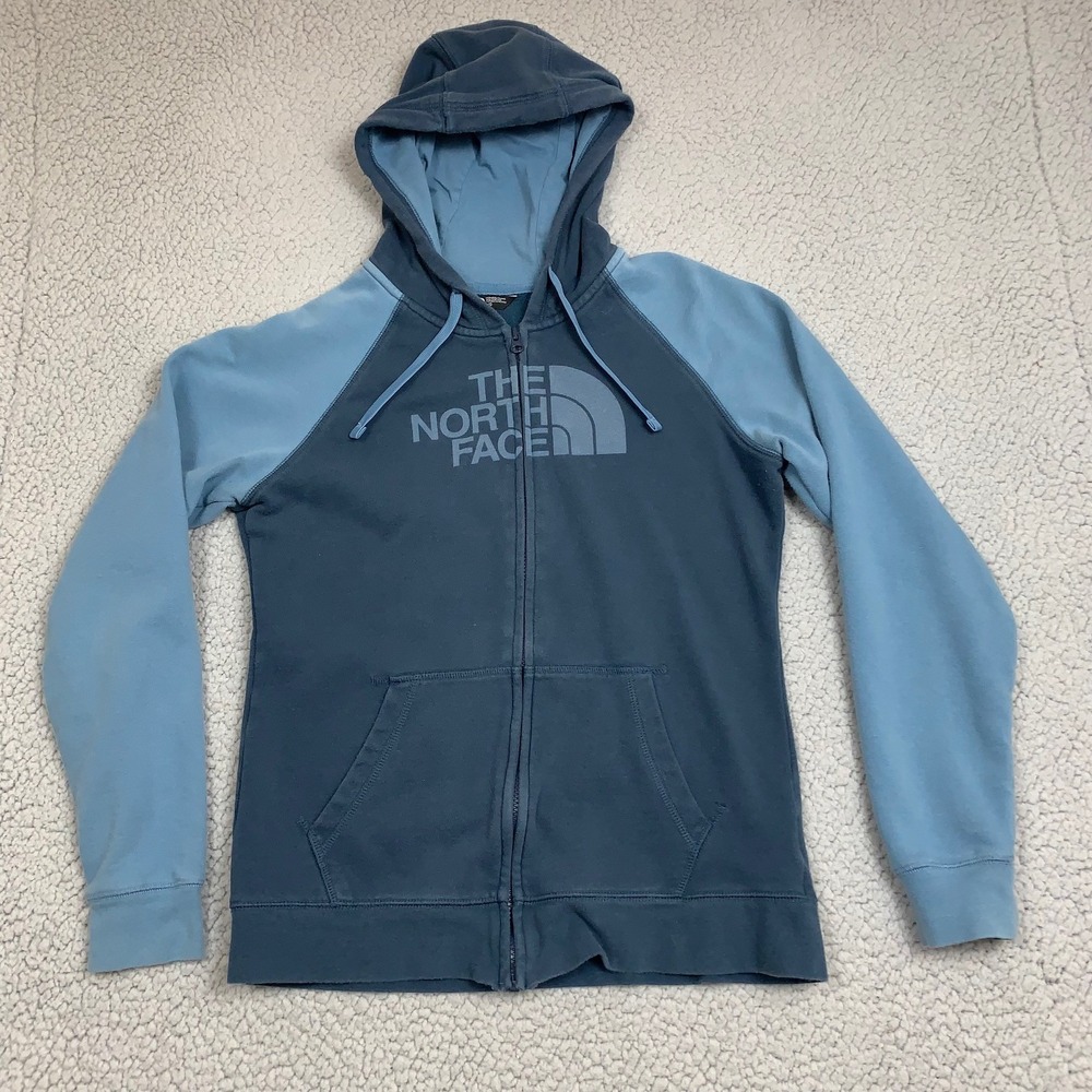 The North Face Hoodie Womens L Blue Full Zip‎ Raglan Fleece Logo Sweatshirt